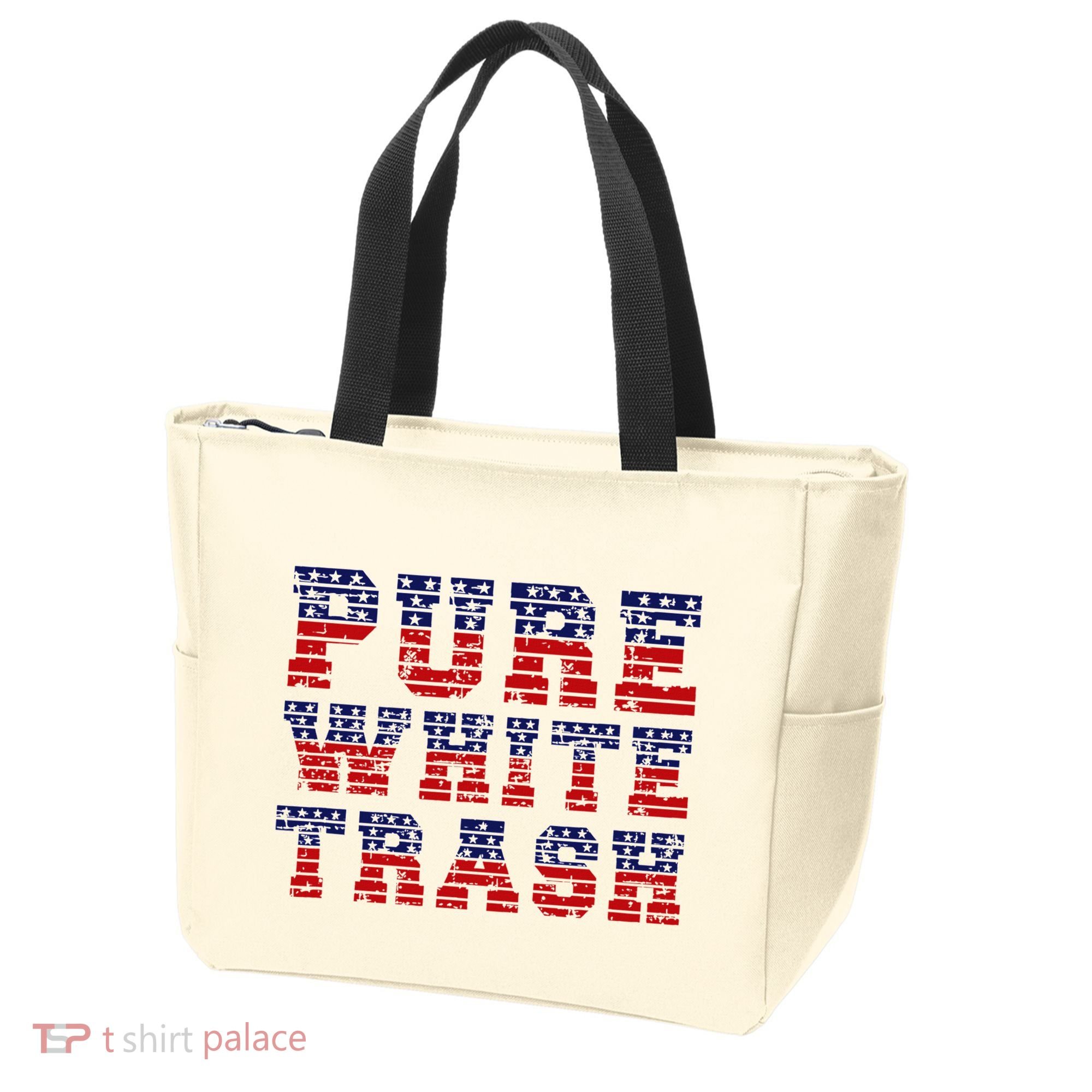 Funny Redneck Usa American Flag Pure White Trash Tote Bag