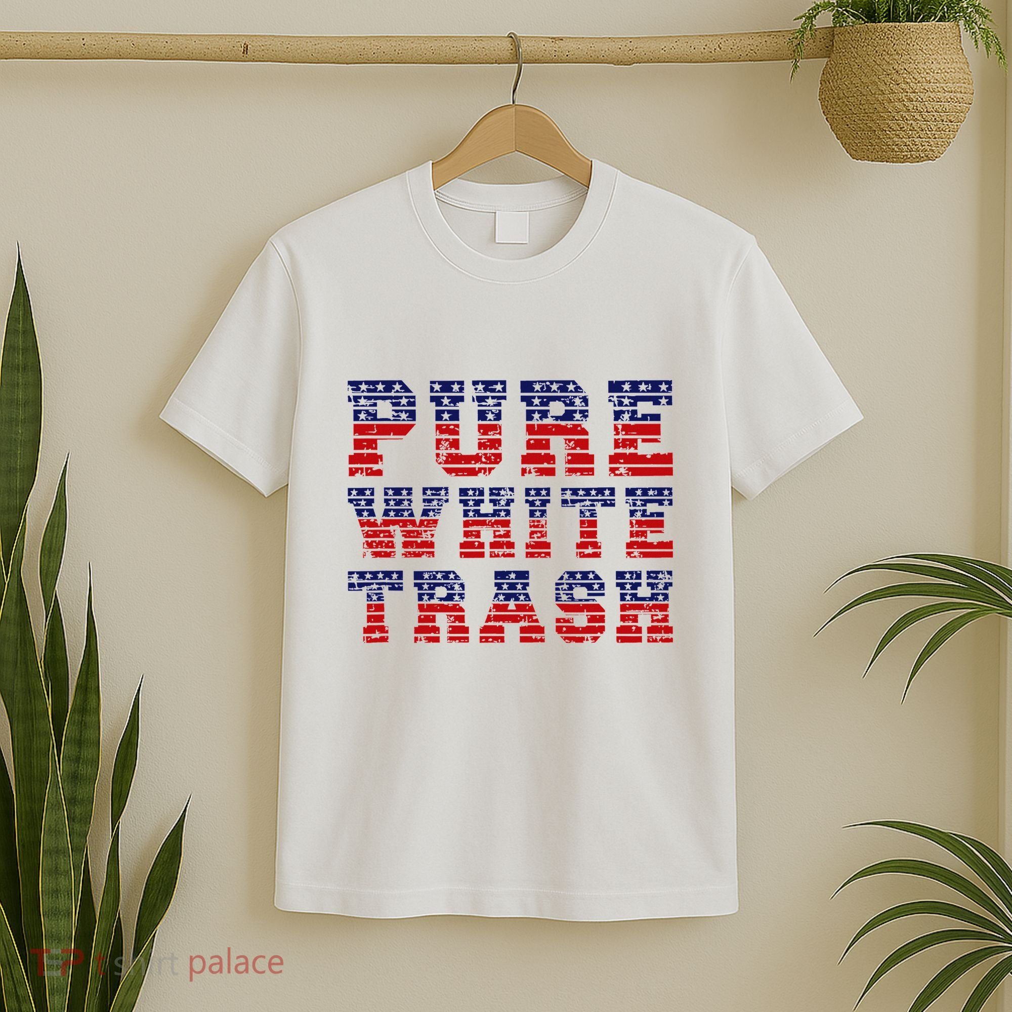 Funny Redneck Usa American Flag Pure White Trash T-Shirt