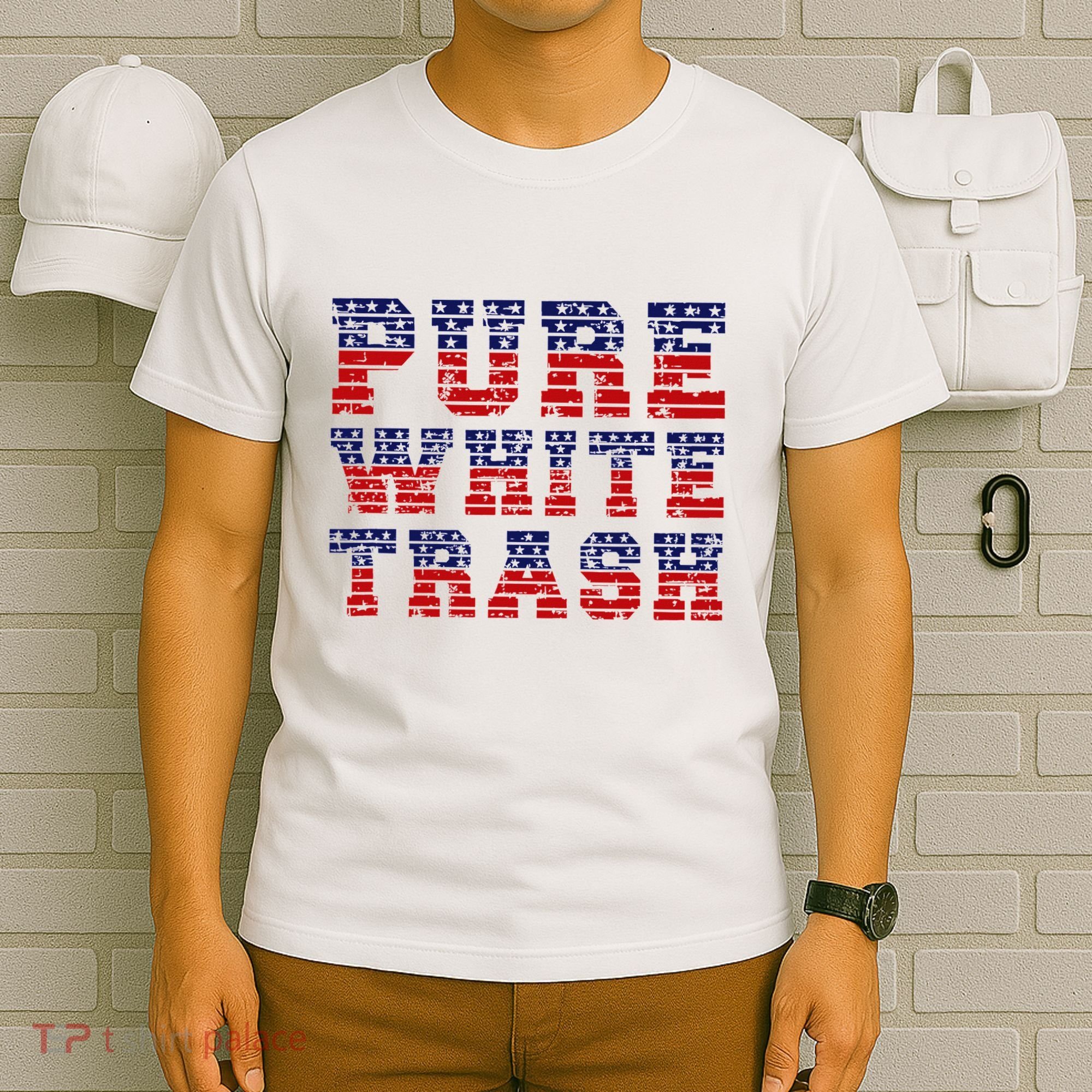 Funny Redneck Usa American Flag Pure White Trash T-Shirt