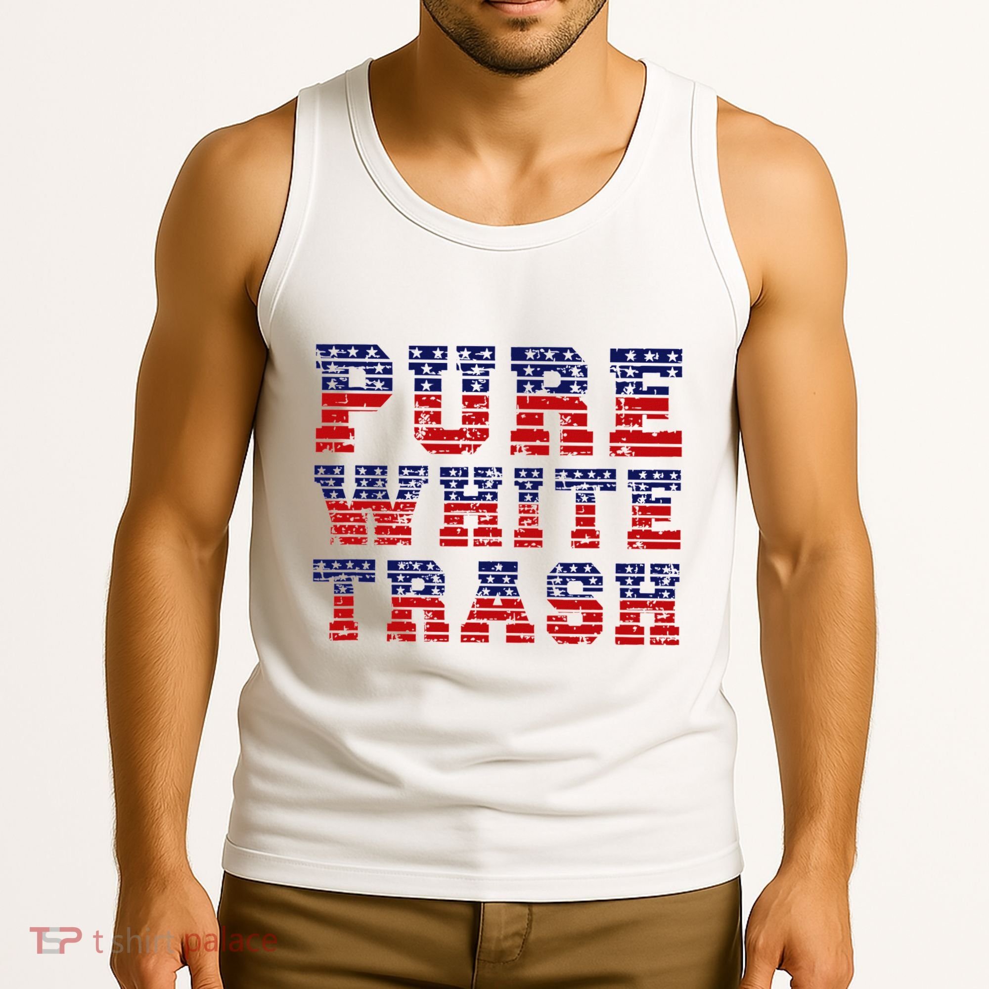Funny Redneck Usa American Flag Pure White Trash Tank Top