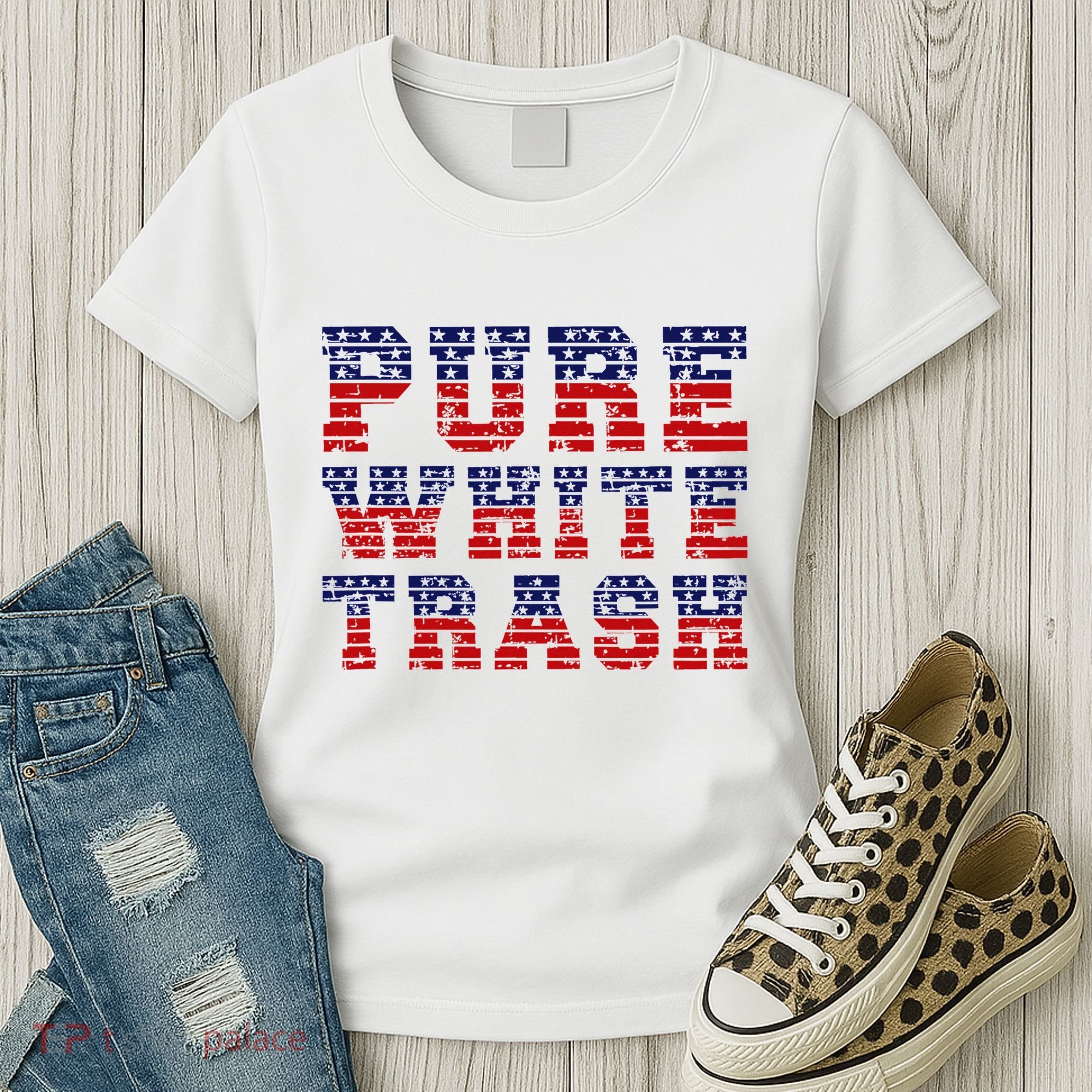 Funny Redneck Usa American Flag Pure White Trash Women's T-Shirt