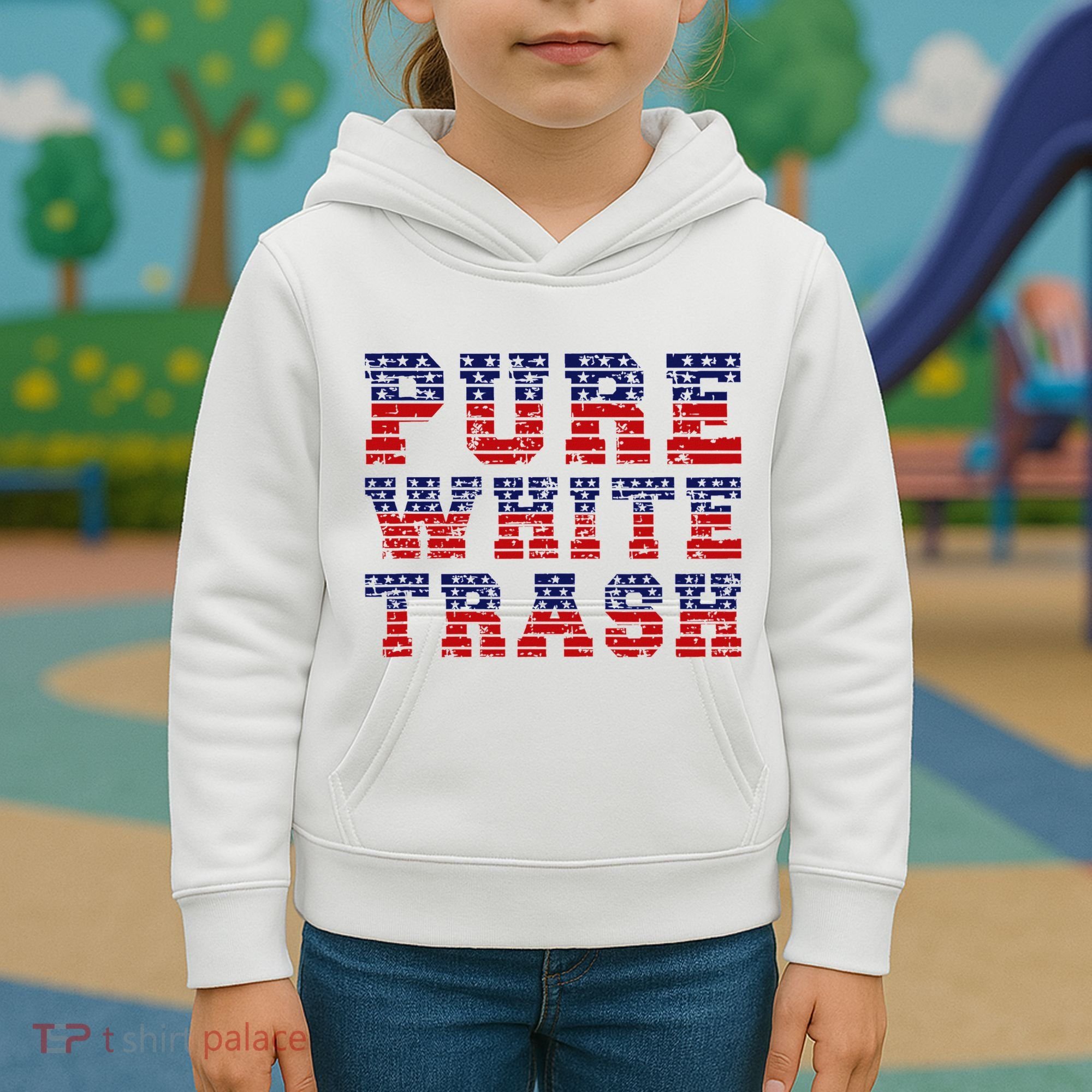 Funny Redneck Usa American Flag Pure White Trash Kids Hoodie