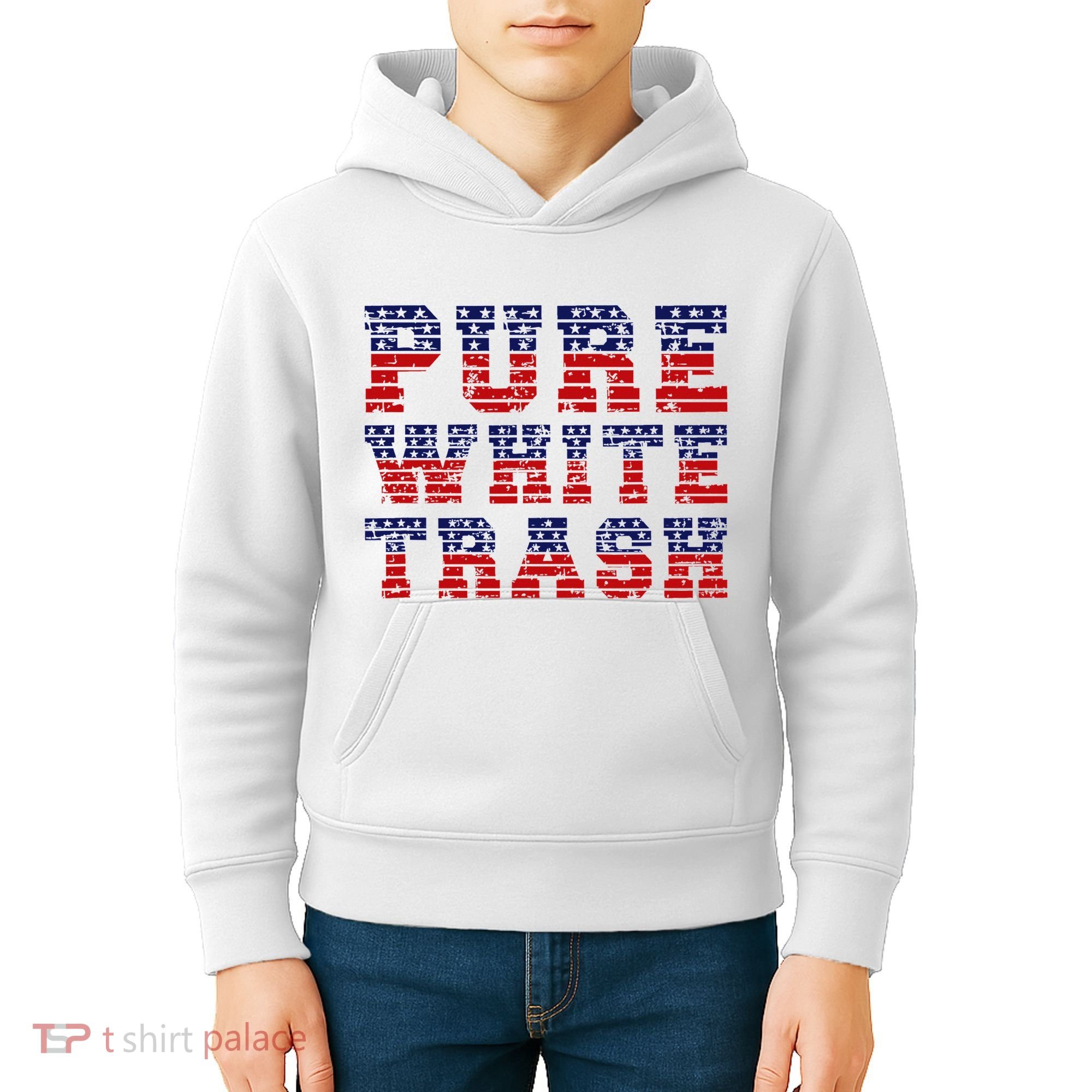 Funny Redneck Usa American Flag Pure White Trash Kids Hoodie
