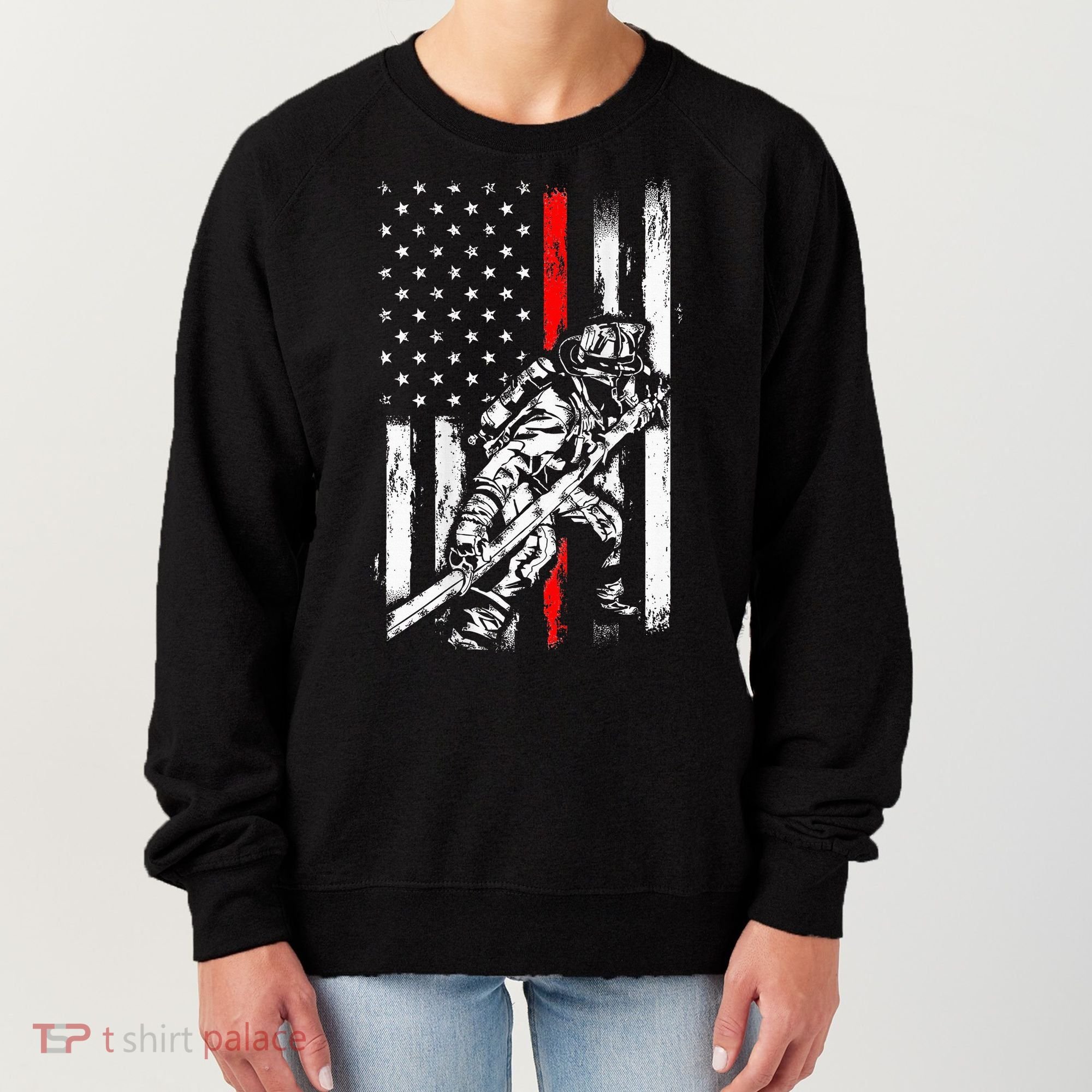 Firefighter Red Us Patriotic Funny Fireman American Flag Women's Sweatshirt
