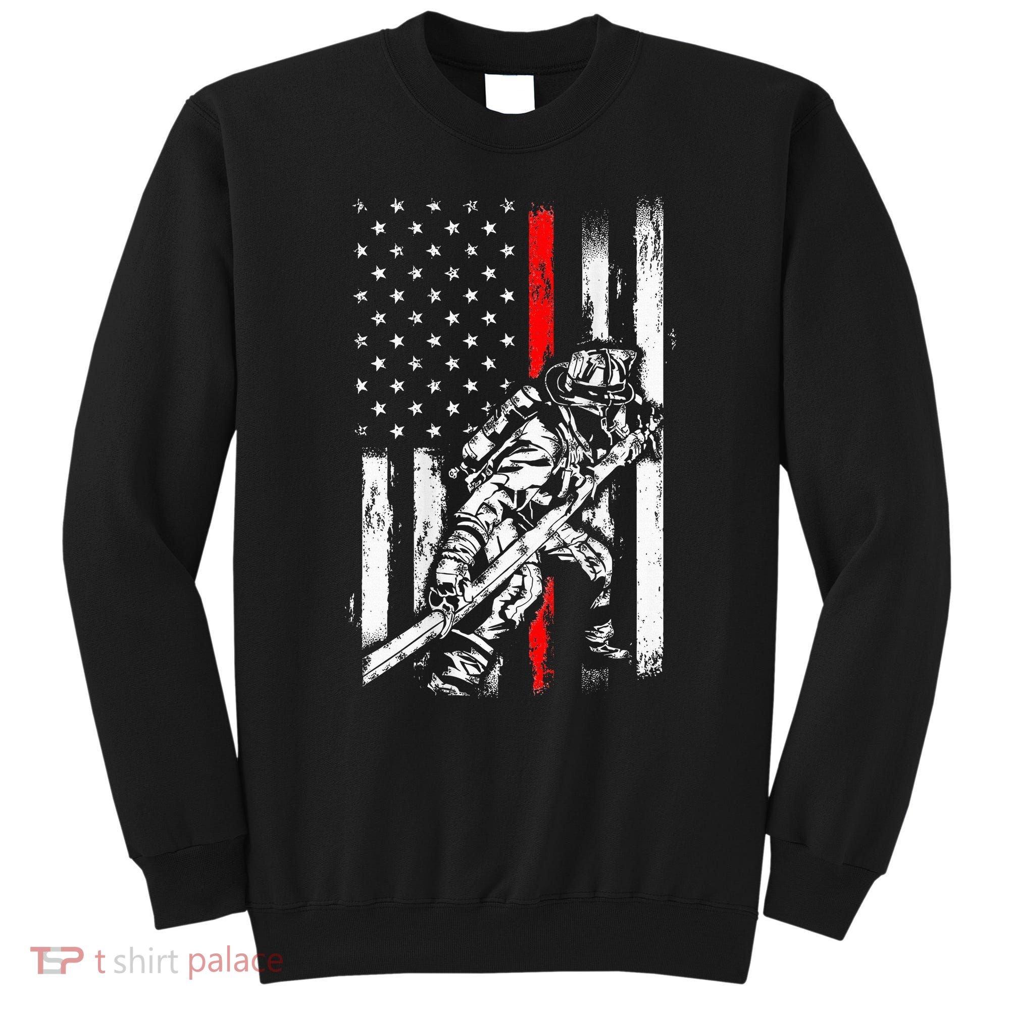Firefighter Red Us Patriotic Funny Fireman American Flag Sweatshirt