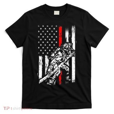 Firefighter Red Us Patriotic Funny Fireman American Flag T-Shirt