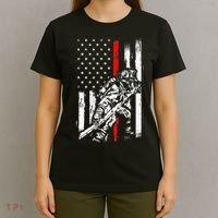 Firefighter Red Us Patriotic Funny Fireman American Flag T-Shirt thumb 4