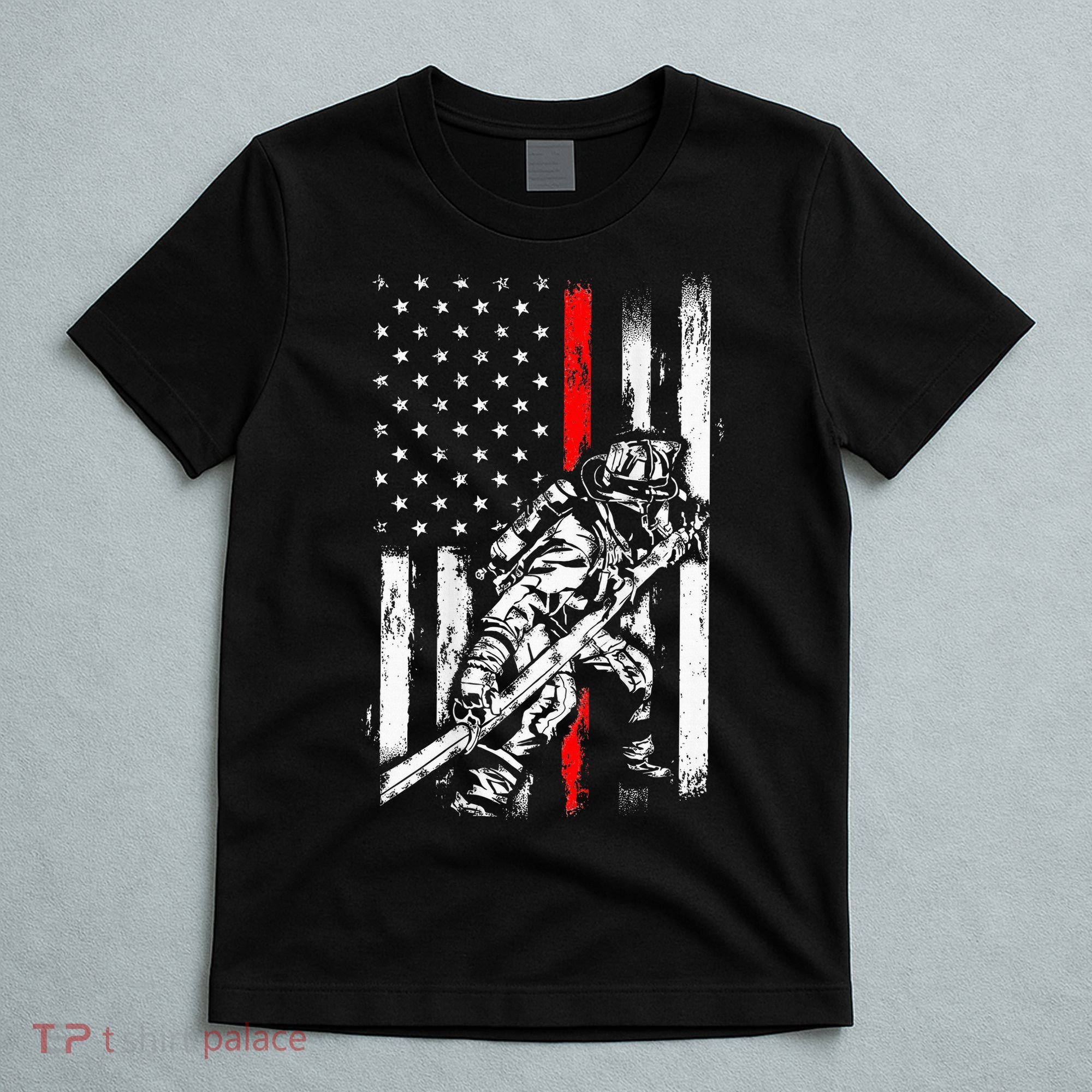 Firefighter Red Us Patriotic Funny Fireman American Flag T-Shirt