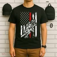 Firefighter Red Us Patriotic Funny Fireman American Flag T-Shirt thumb 6