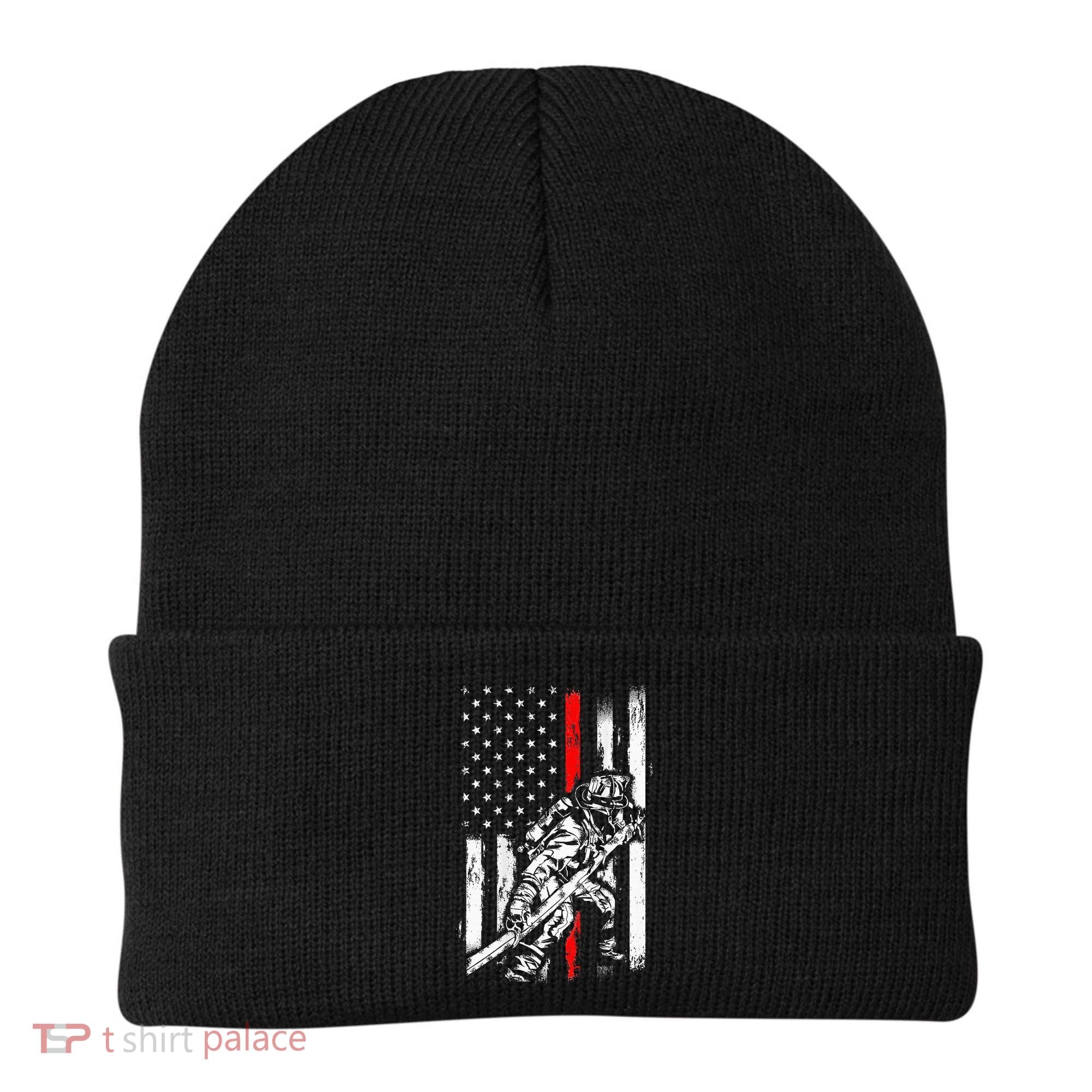 Firefighter Red Us Patriotic Funny Fireman American Flag Beanie