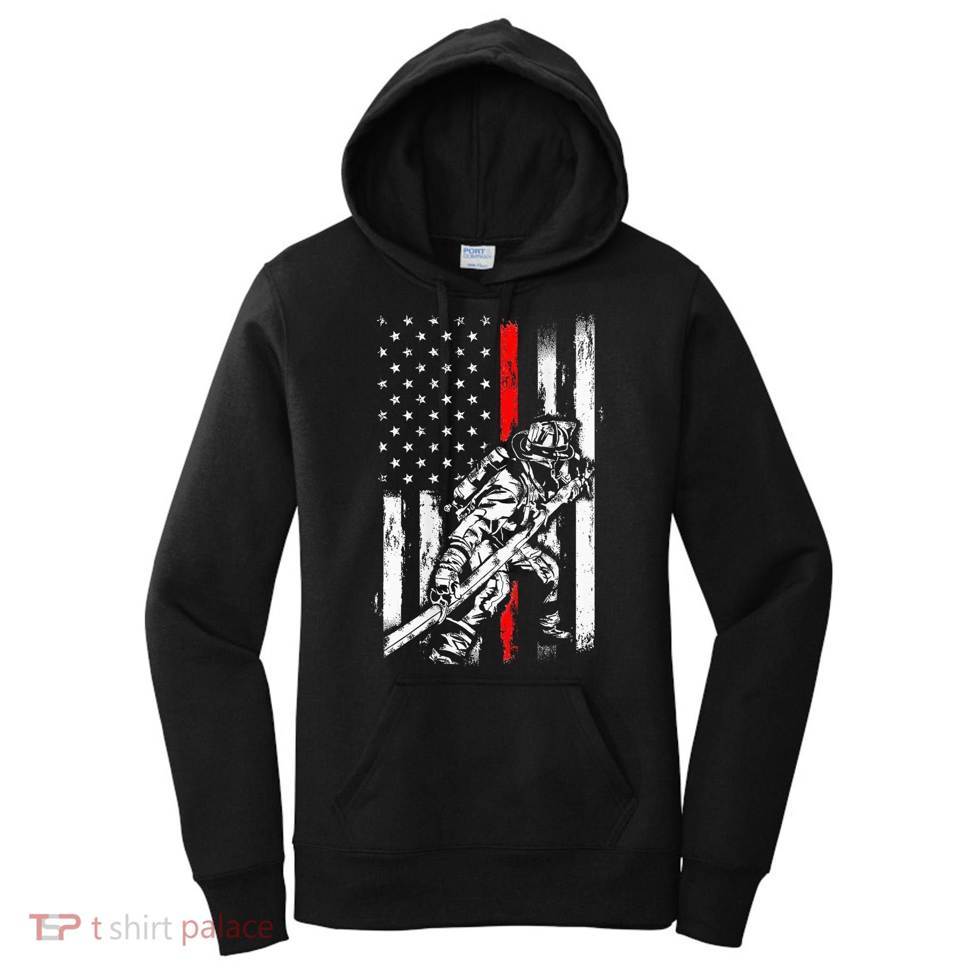 Firefighter Red Us Patriotic Funny Fireman American Flag Women's Hoodie