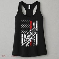 Firefighter Red Us Patriotic Funny Fireman American Flag Women's Tank Top thumb 3