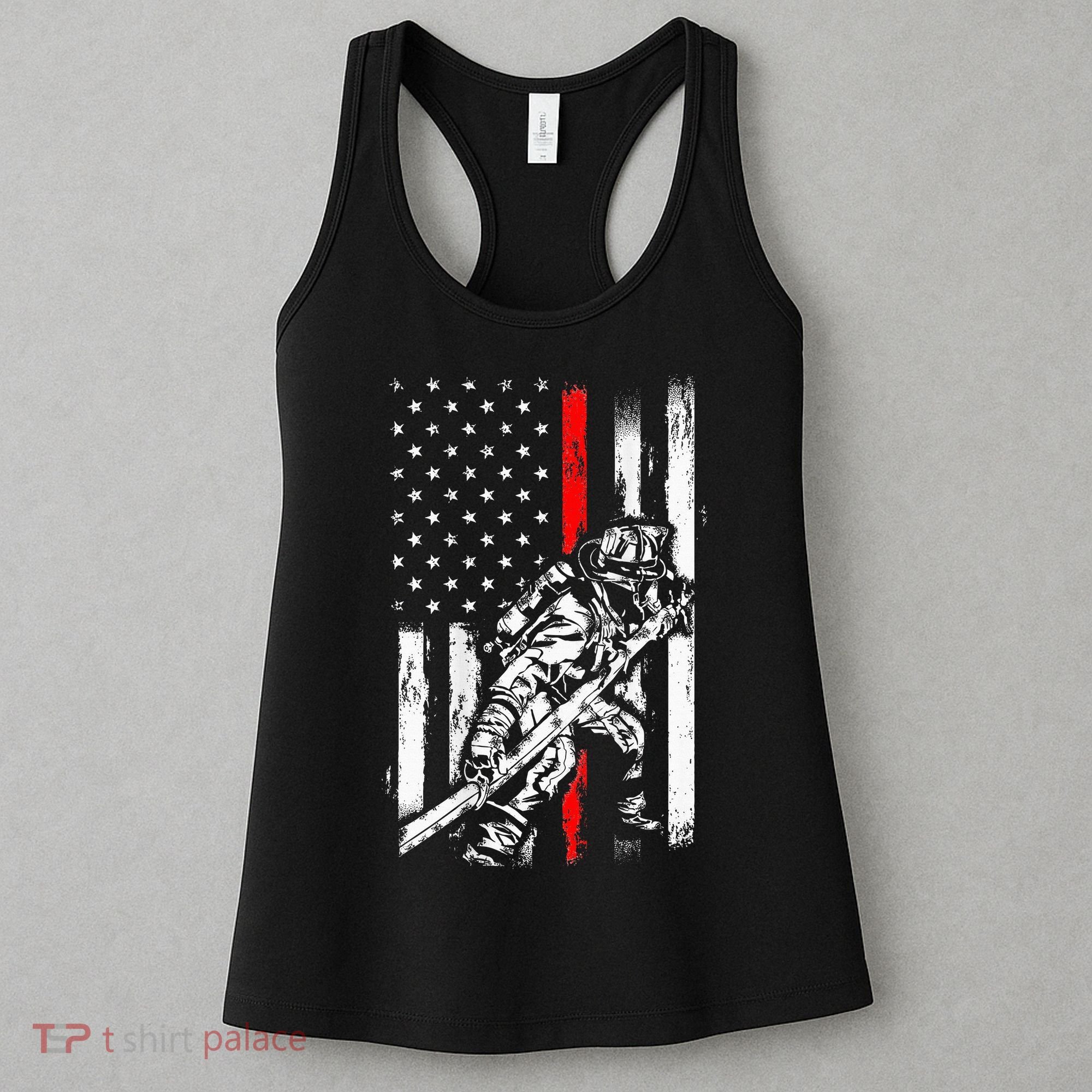 Firefighter Red Us Patriotic Funny Fireman American Flag Women's Tank Top