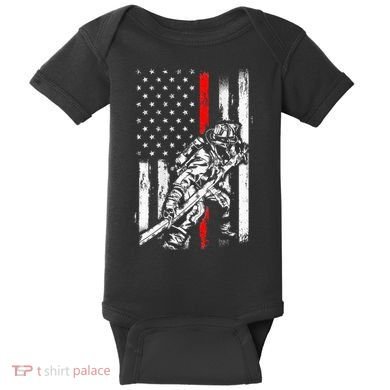 Firefighter Red Us Patriotic Funny Fireman American Flag Baby Bodysuit