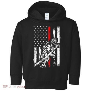Firefighter Red Us Patriotic Funny Fireman American Flag Toddler Hoodie