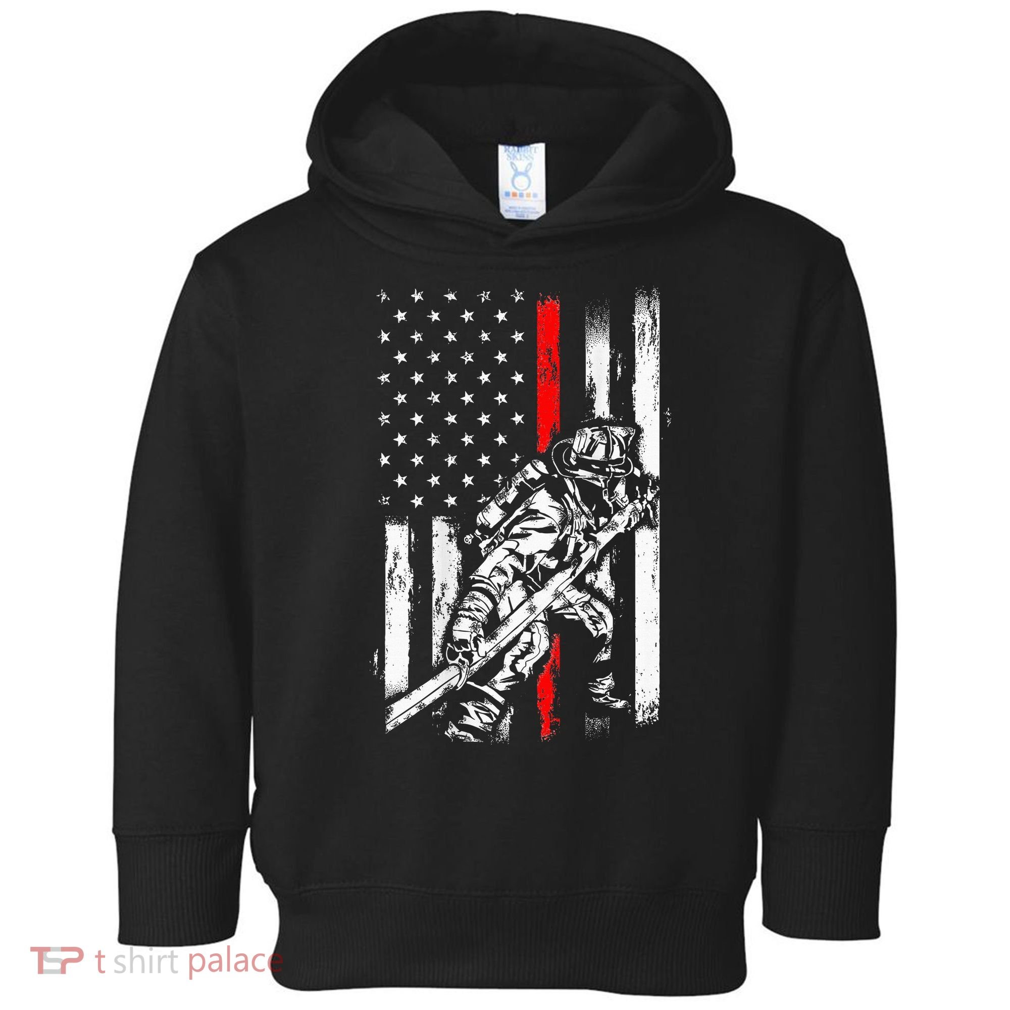 Firefighter Red Us Patriotic Funny Fireman American Flag Toddler Hoodie