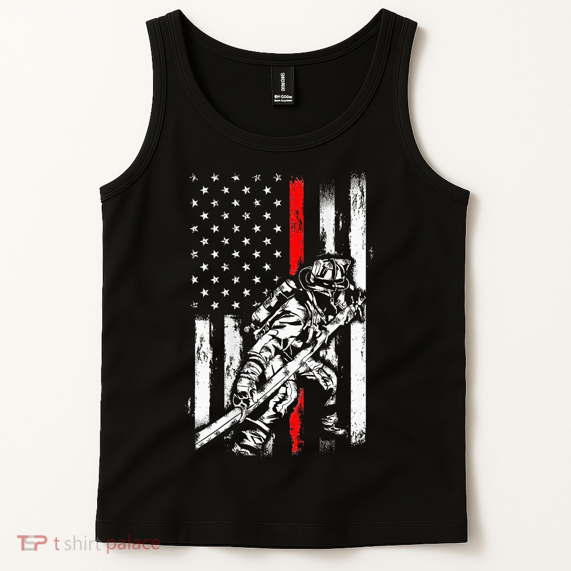 Firefighter Red Us Patriotic Funny Fireman American Flag Tank Top