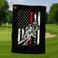 Firefighter Red Us Patriotic Funny Fireman American Flag Golf Towel thumb 1