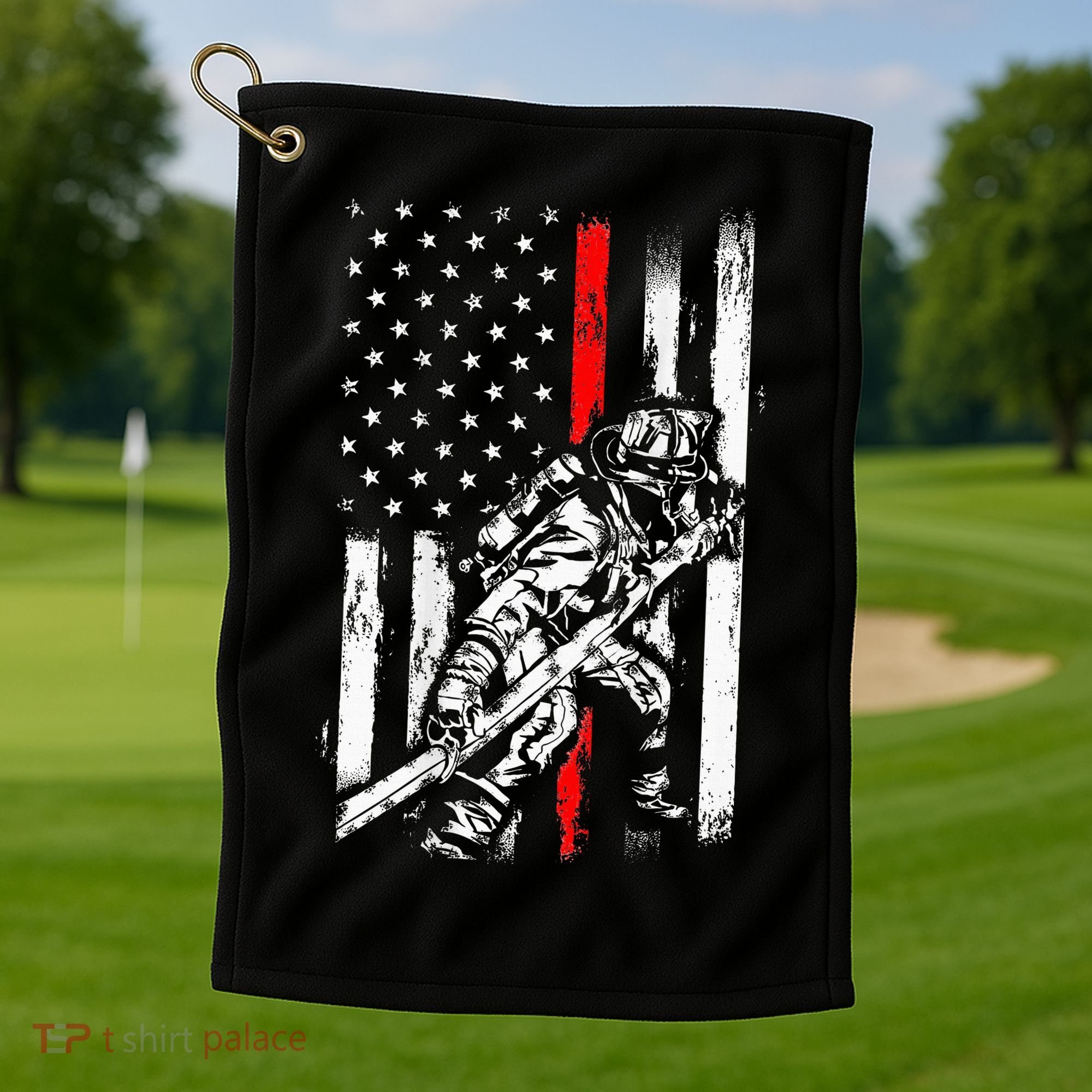 Firefighter Red Us Patriotic Funny Fireman American Flag Golf Towel