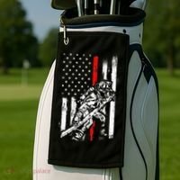 Firefighter Red Us Patriotic Funny Fireman American Flag Golf Towel thumb 2