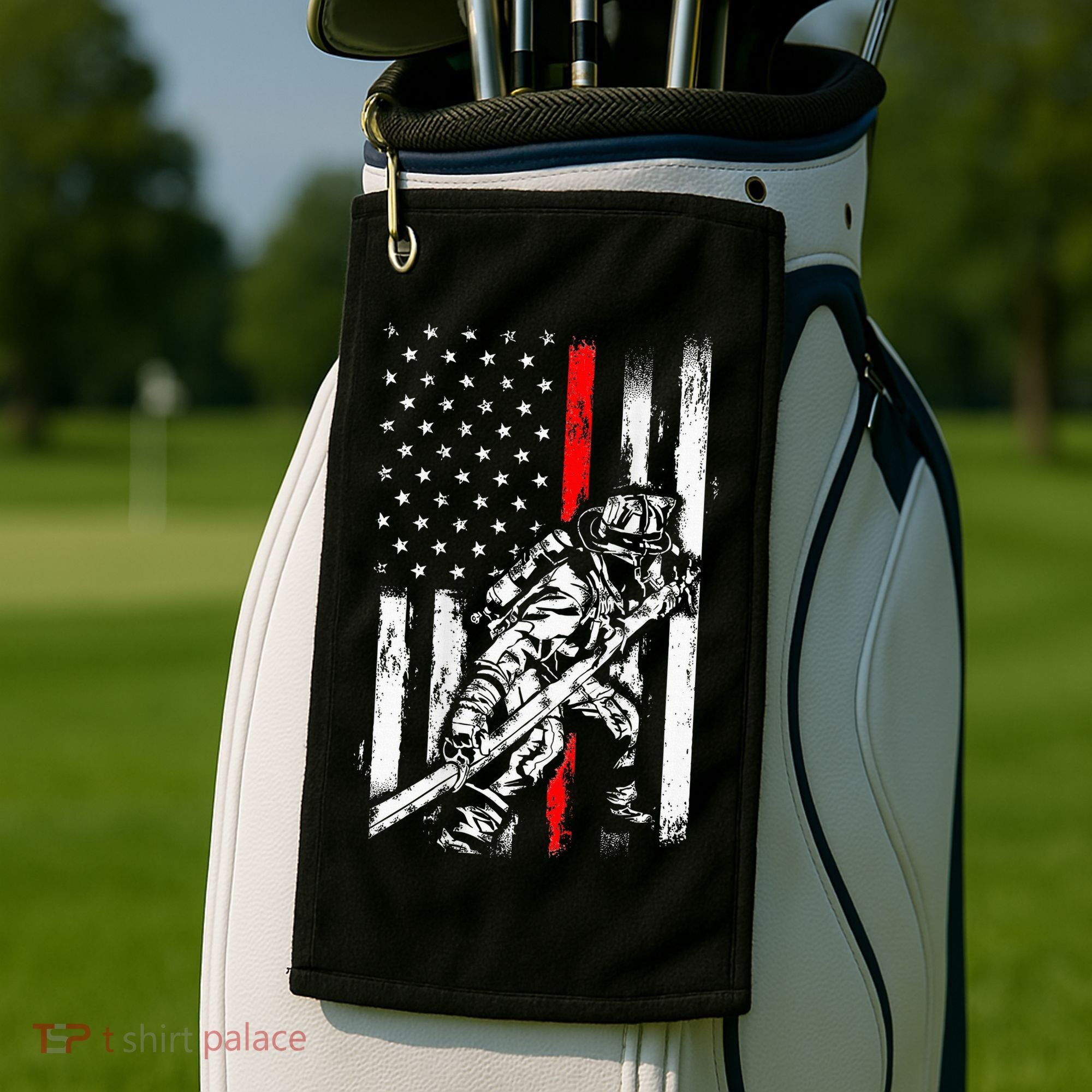 Firefighter Red Us Patriotic Funny Fireman American Flag Golf Towel