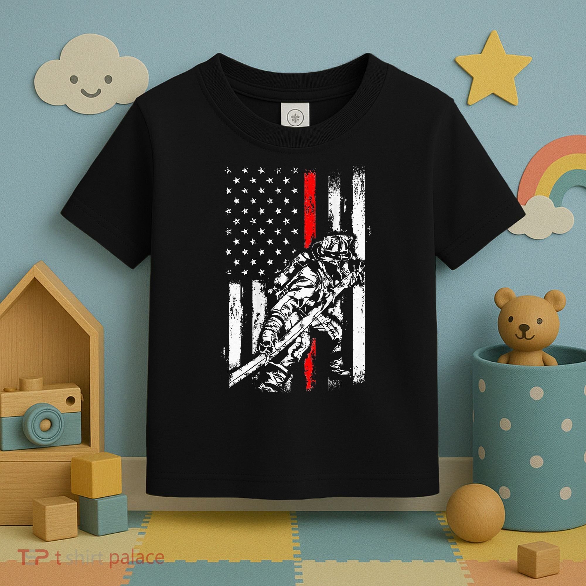 Firefighter Red Us Patriotic Funny Fireman American Flag Toddler T-Shirt