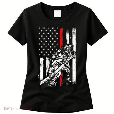 Firefighter Red Us Patriotic Funny Fireman American Flag Women's T-Shirt