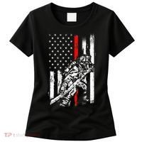 Firefighter Red Us Patriotic Funny Fireman American Flag Women's T-Shirt thumb 0