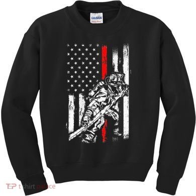 Firefighter Red Us Patriotic Funny Fireman American Flag Kids Sweatshirt