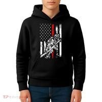 Firefighter Red Us Patriotic Funny Fireman American Flag Kids Hoodie thumb 4