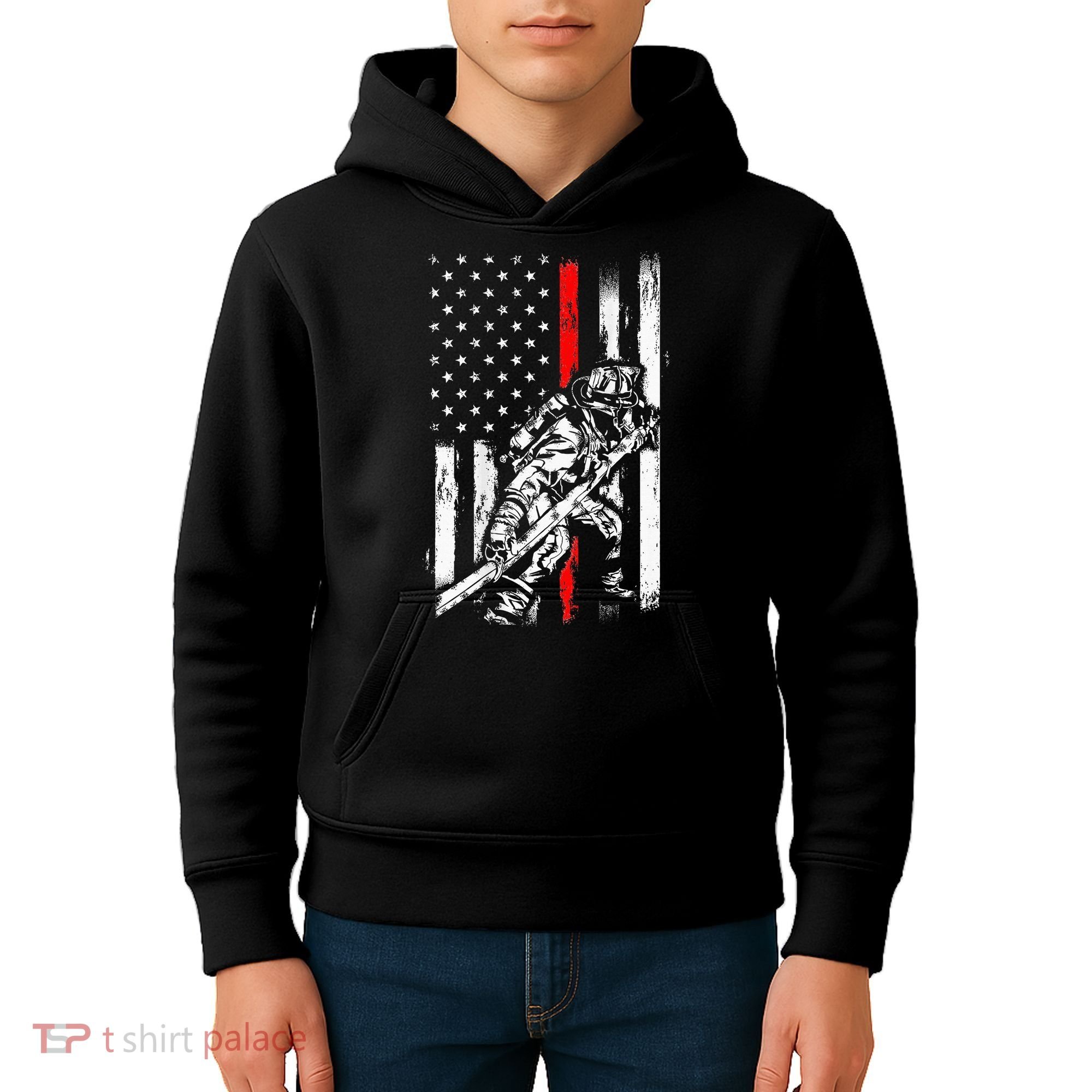 Firefighter Red Us Patriotic Funny Fireman American Flag Kids Hoodie