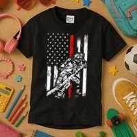 Firefighter Red Us Patriotic Funny Fireman American Flag Kids T-Shirt thumb 3