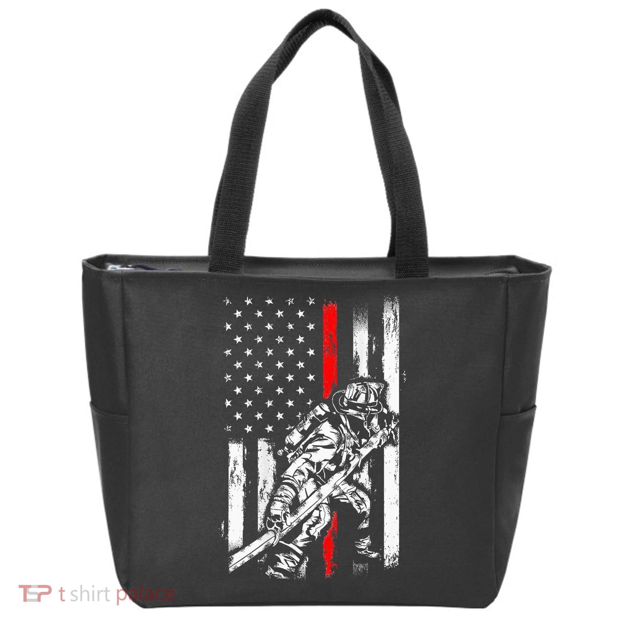 Firefighter Red Us Patriotic Funny Fireman American Flag Tote Bag