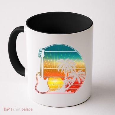 Funny Retro Vintage Guitar Sunset Sunrise Island Coffee Mug