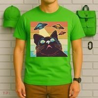 Funny Retro Vintage UFO Cat T-Shirt thumb 6