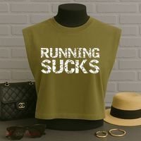 Funny Run Workout Gift For Runners Running Sucks Garment-Dyed Women's Muscle Tee thumb 3