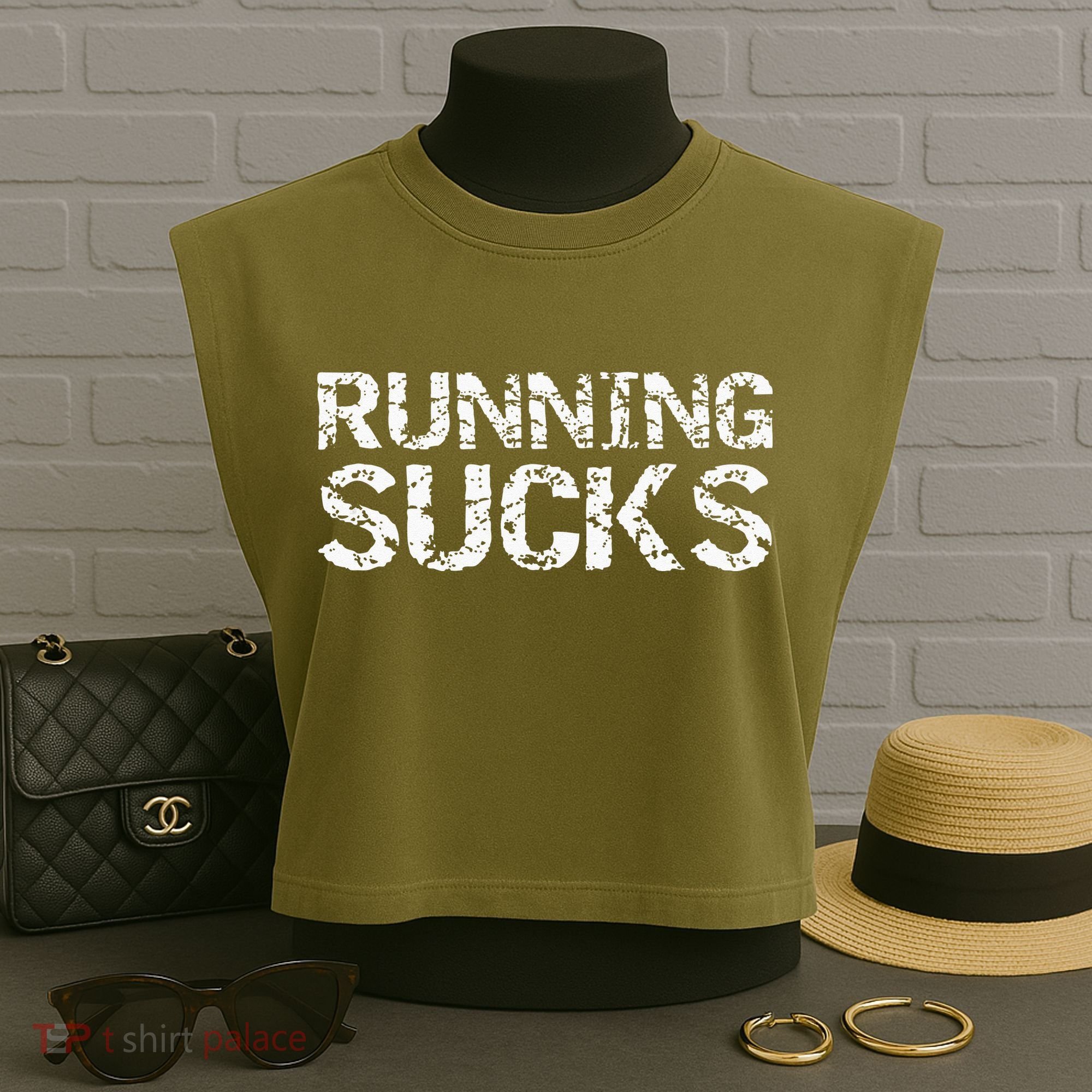 Funny Run Workout Gift For Runners Running Sucks Garment-Dyed Women's Muscle Tee