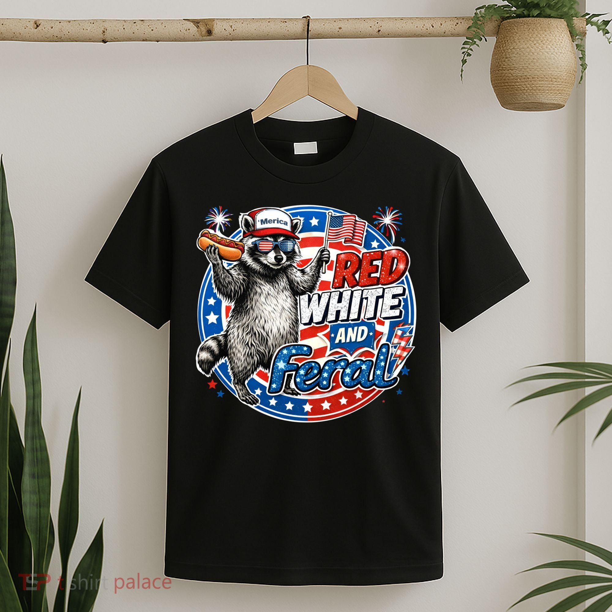 Funny Red White And Feral Patriotic Raccoon 4th Of July T-Shirt