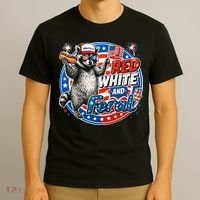 Funny Red White And Feral Patriotic Raccoon 4th Of July T-Shirt thumb 3