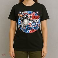 Funny Red White And Feral Patriotic Raccoon 4th Of July T-Shirt thumb 4