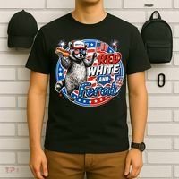 Funny Red White And Feral Patriotic Raccoon 4th Of July T-Shirt thumb 6