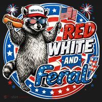 Funny Red White And Feral Patriotic Raccoon 4th Of July T-Shirt thumb 7