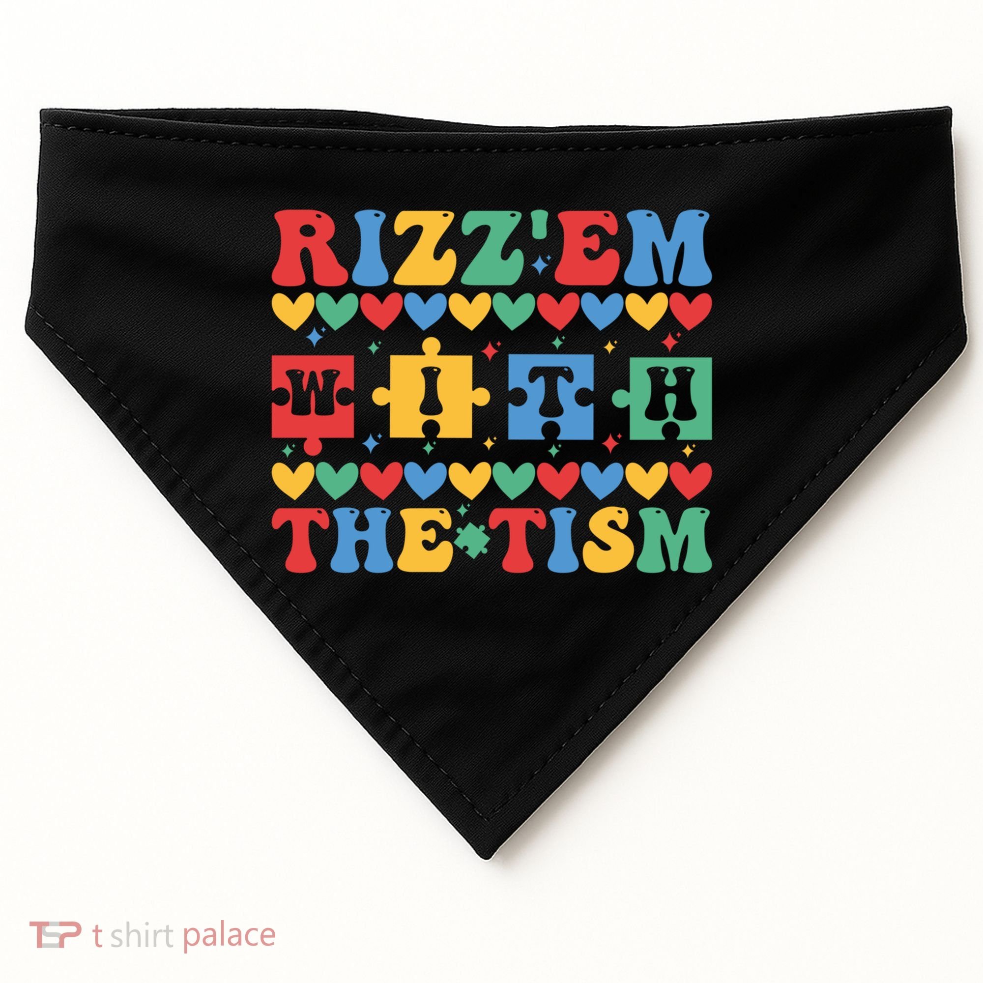 Funny RizzEm With The Tism Autism Awareness Outfit Gift USA-Made Doggie Bandana
