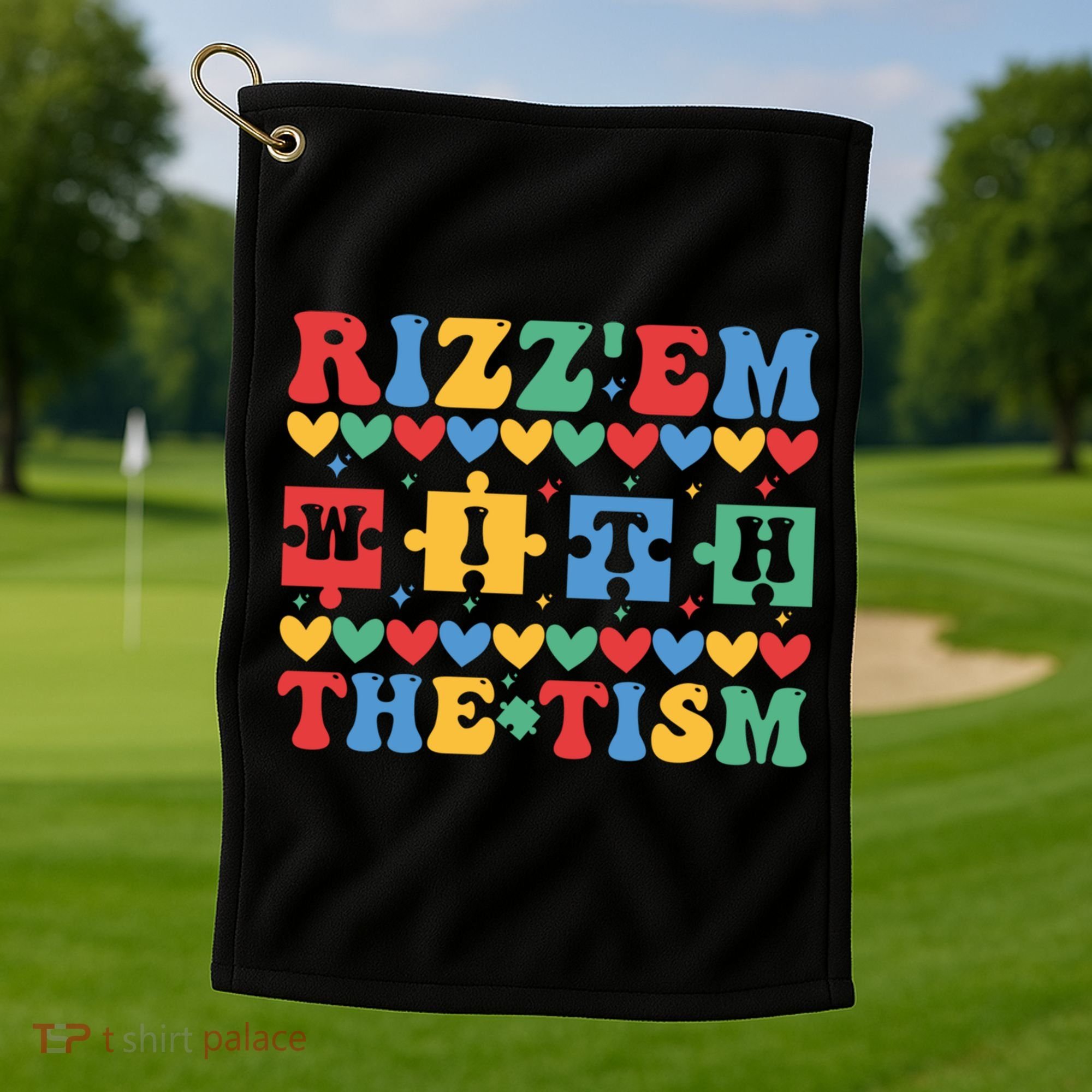 Funny RizzEm With The Tism Autism Awareness Outfit Gift Golf Towel