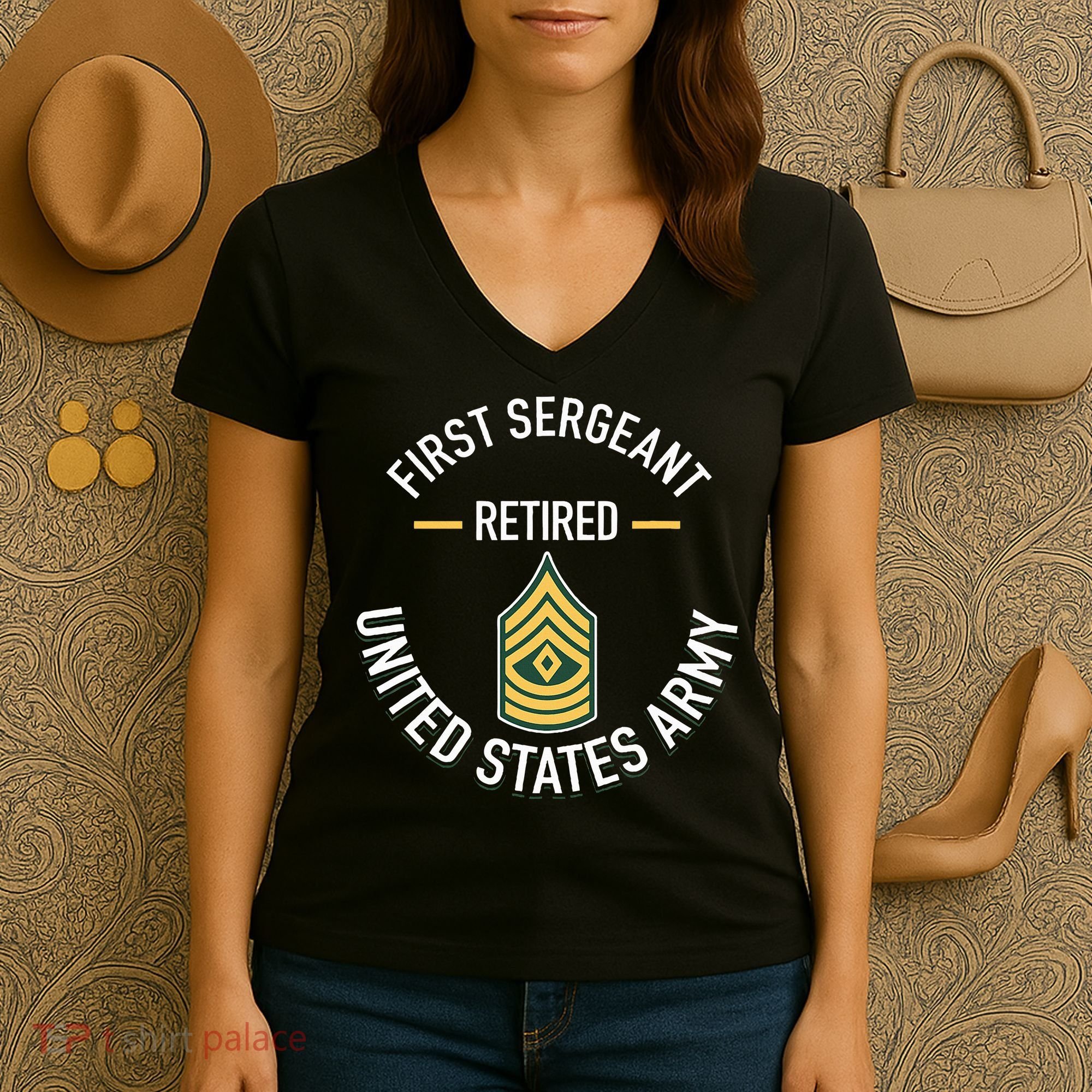 First Sergeant 1sg Retired Army Military Retirement Gifts Women's V-Neck T-Shirt