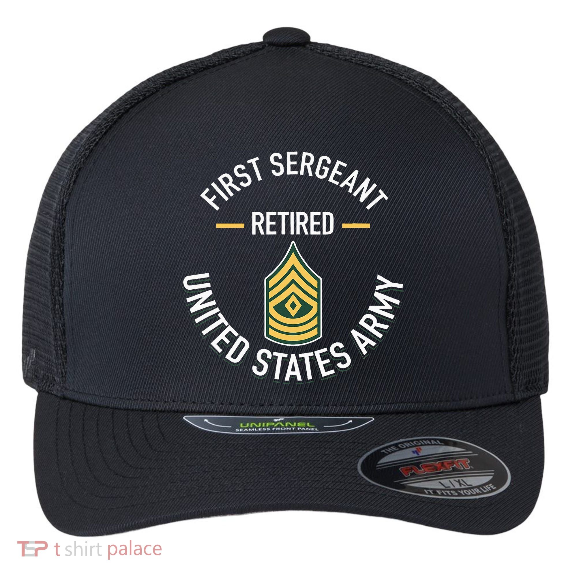 First Sergeant 1sg Retired Army Military Retirement Flexfit Unipanel Trucker Cap