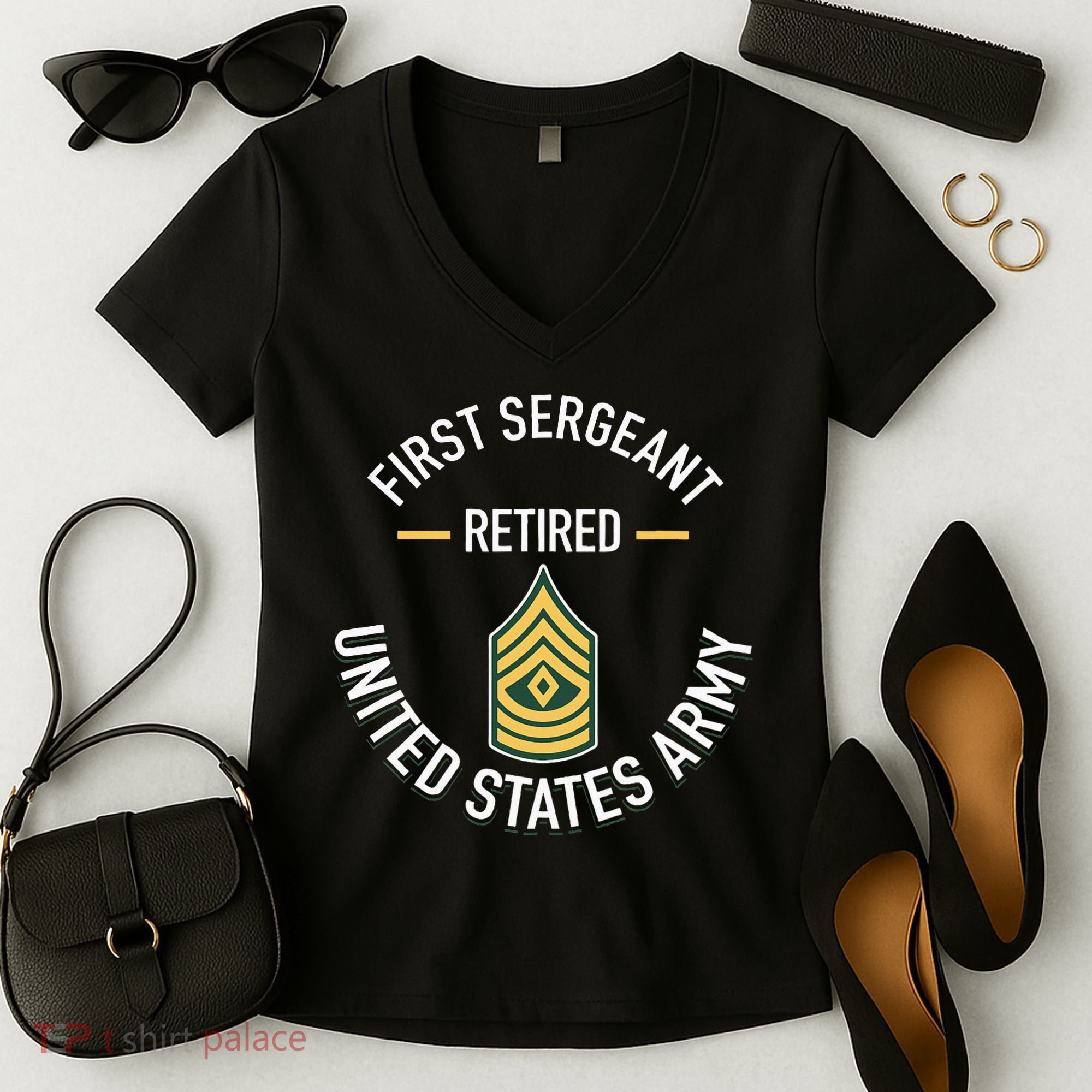 First Sergeant 1sg Retired Army Military Retirement Women's V-Neck T-Shirt