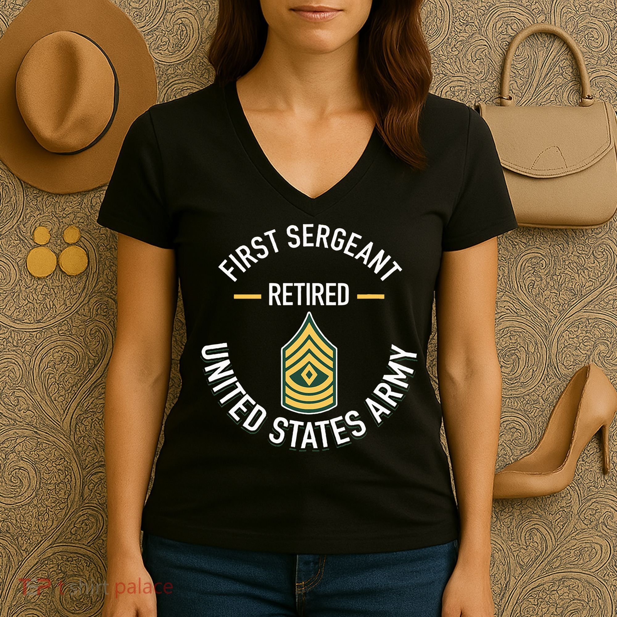 First Sergeant 1sg Retired Army Military Retirement Women's V-Neck T-Shirt
