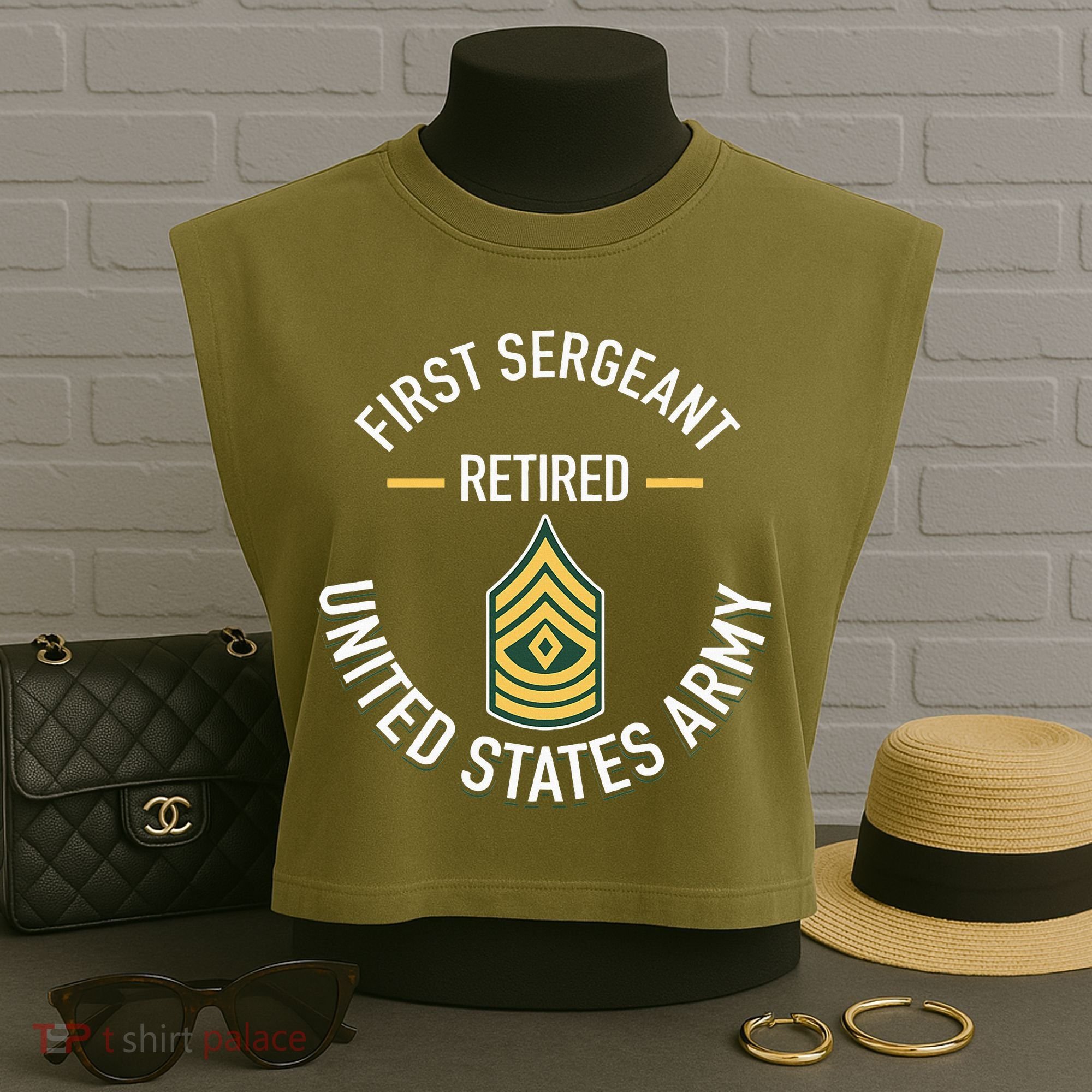 First Sergeant 1sg Retired Army Military Retirement Garment-Dyed Women's Muscle Tee