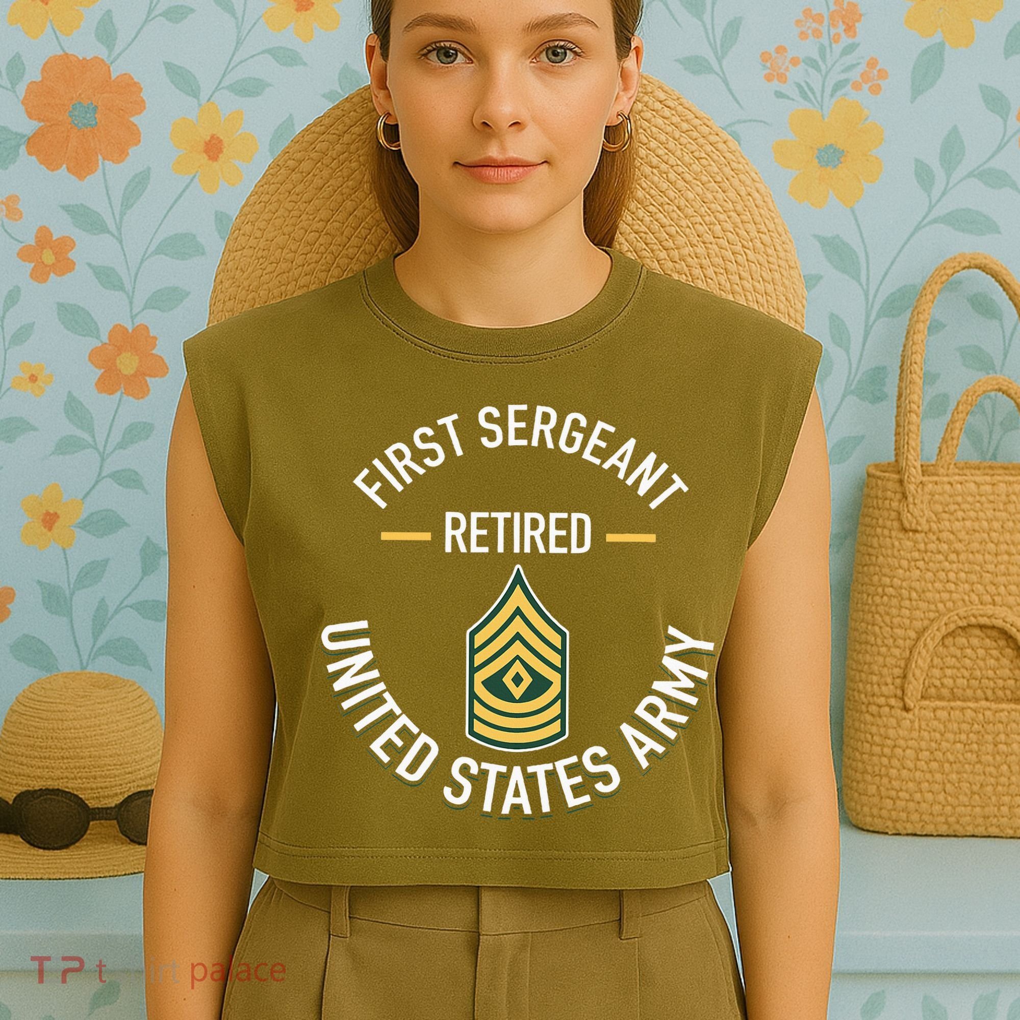 First Sergeant 1sg Retired Army Military Retirement Garment-Dyed Women's Muscle Tee
